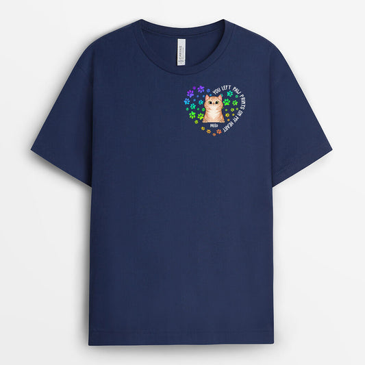 1498AUS2 personalized you left paw prints on my heart cat t shirt