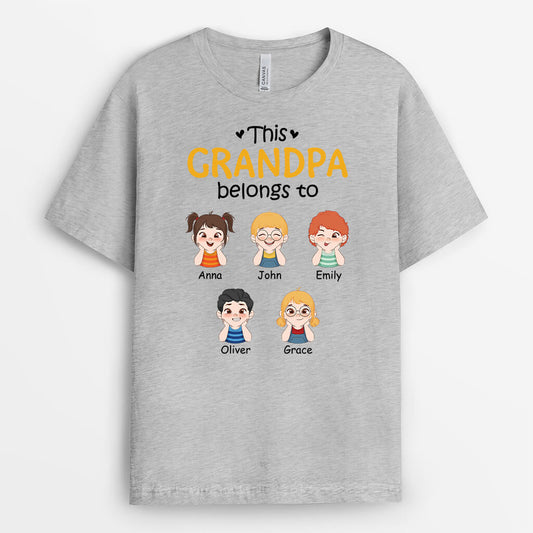1517AUS1 personalized this granddad belongs to kids with hands on chin t shirt