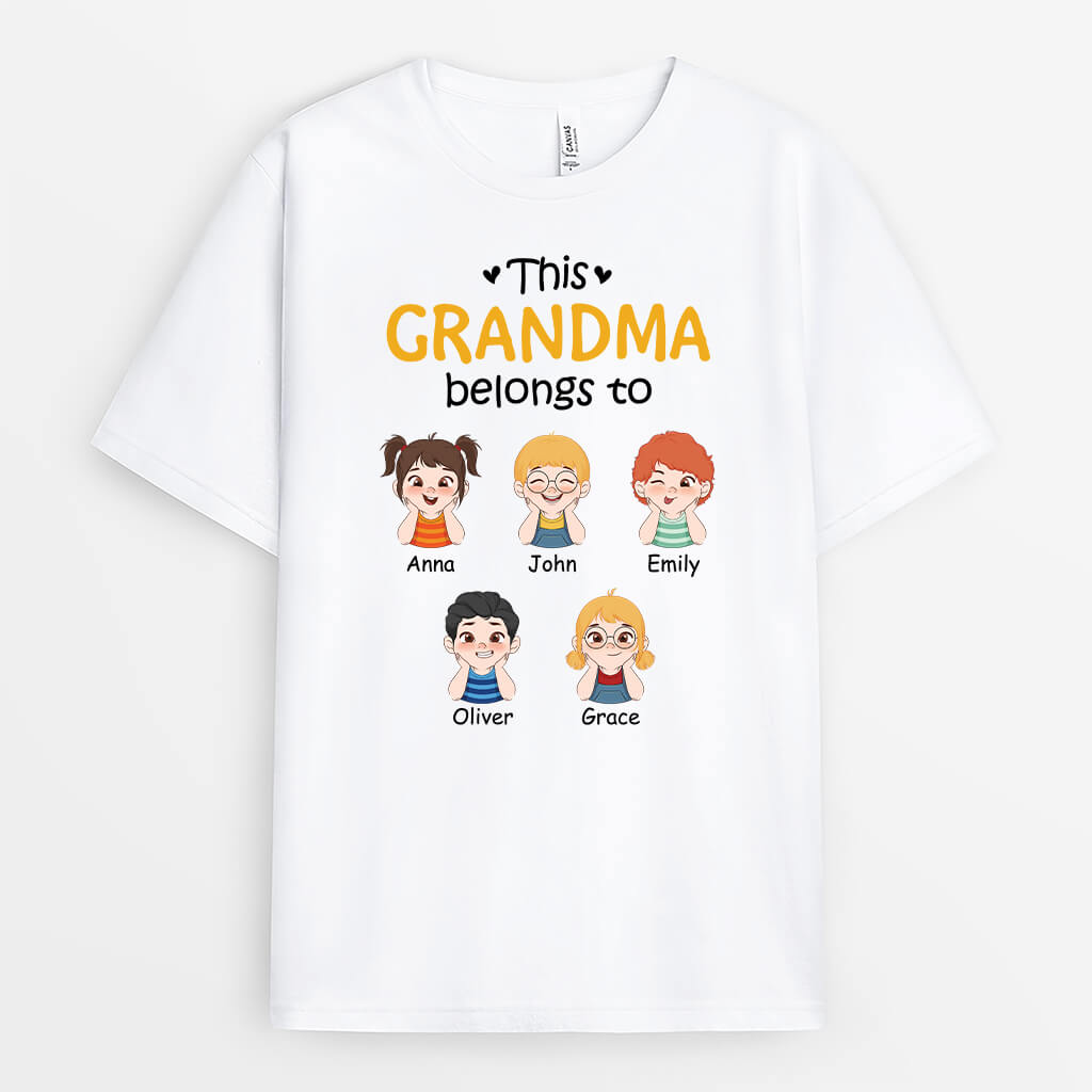 1517AUS1 personalized this grandma belongs to kids with hands on chin t shirt