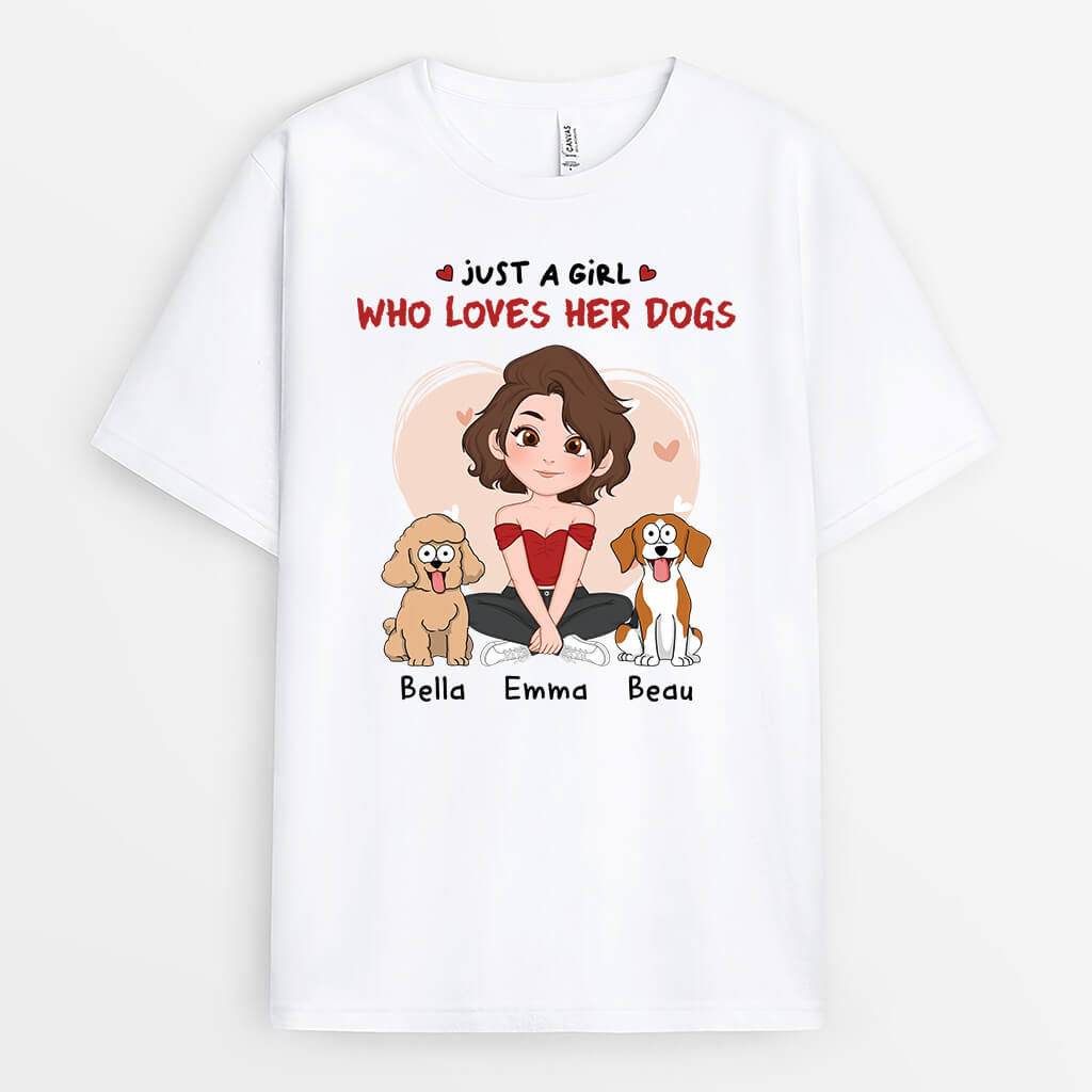 1537AUS1 personalized just a girl who loves her dogs t shirt