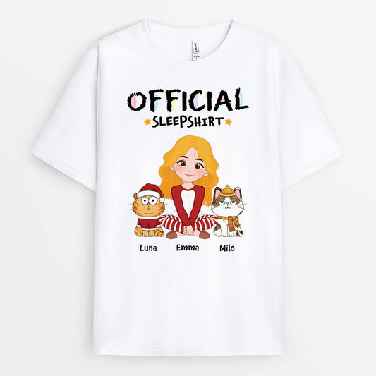 1556AUS1 personalized official sleepshirt with cat sitting t shirt