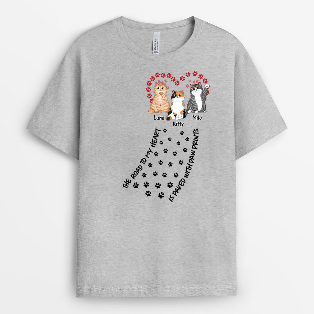 1611AUS2 personalized road to my heart fluffy cats t shirt