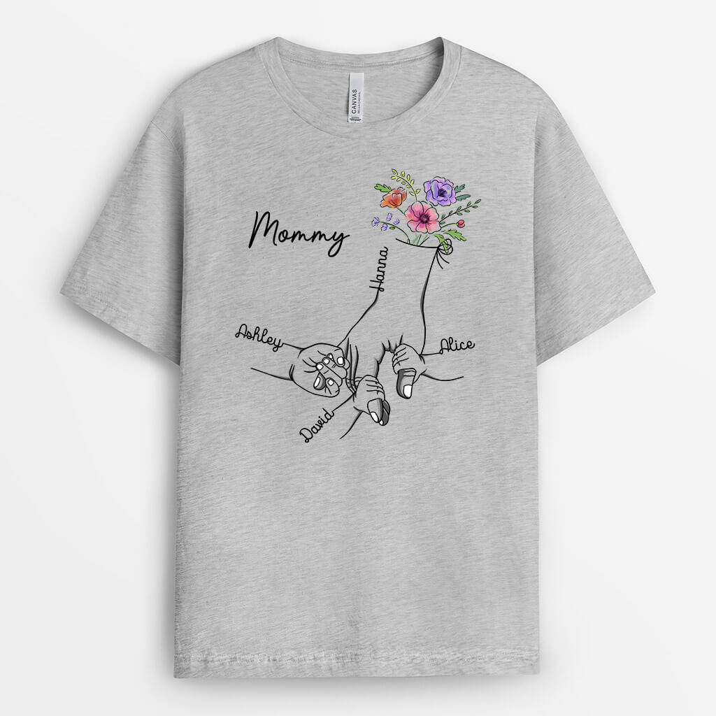1672AUS2 personalized holding moms grandmas hand t shirt