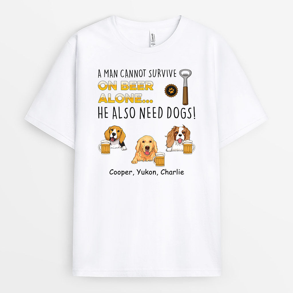1681AUS2 personalized a man cannot survive on beer alone dogs t shirt