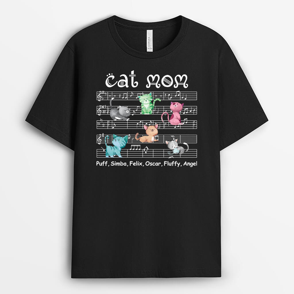 1701AUS2 personalized cat mom cat dad with music bars t shirt