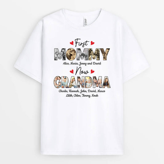 1715AUS1 personalized first mommy now grandma t shirt
