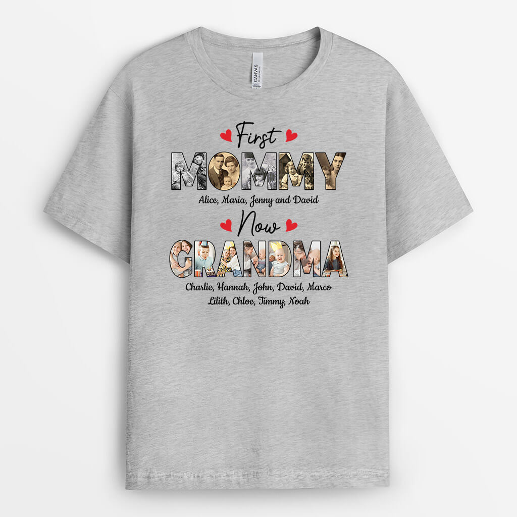 1715AUS2 personalized first mommy now grandma t shirt