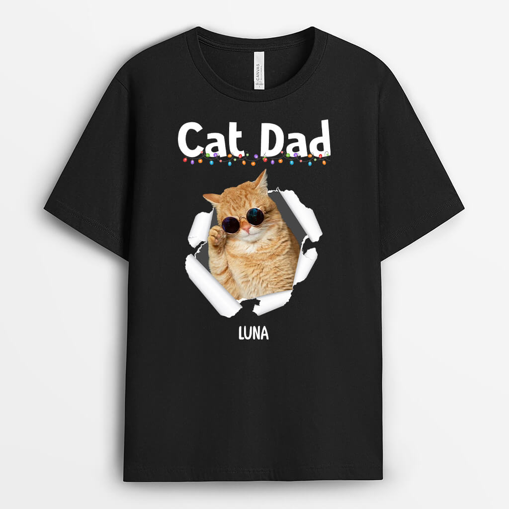 1736AUS1 personalized cat dad cat mom merry christmas t shirt