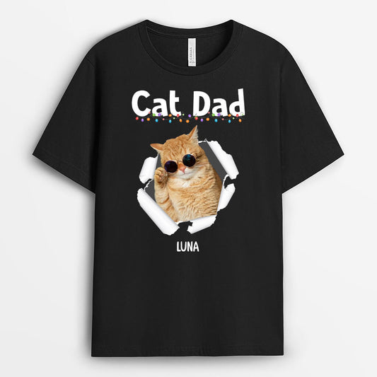 1736AUS1 personalized cat dad cat mom merry christmas t shirt