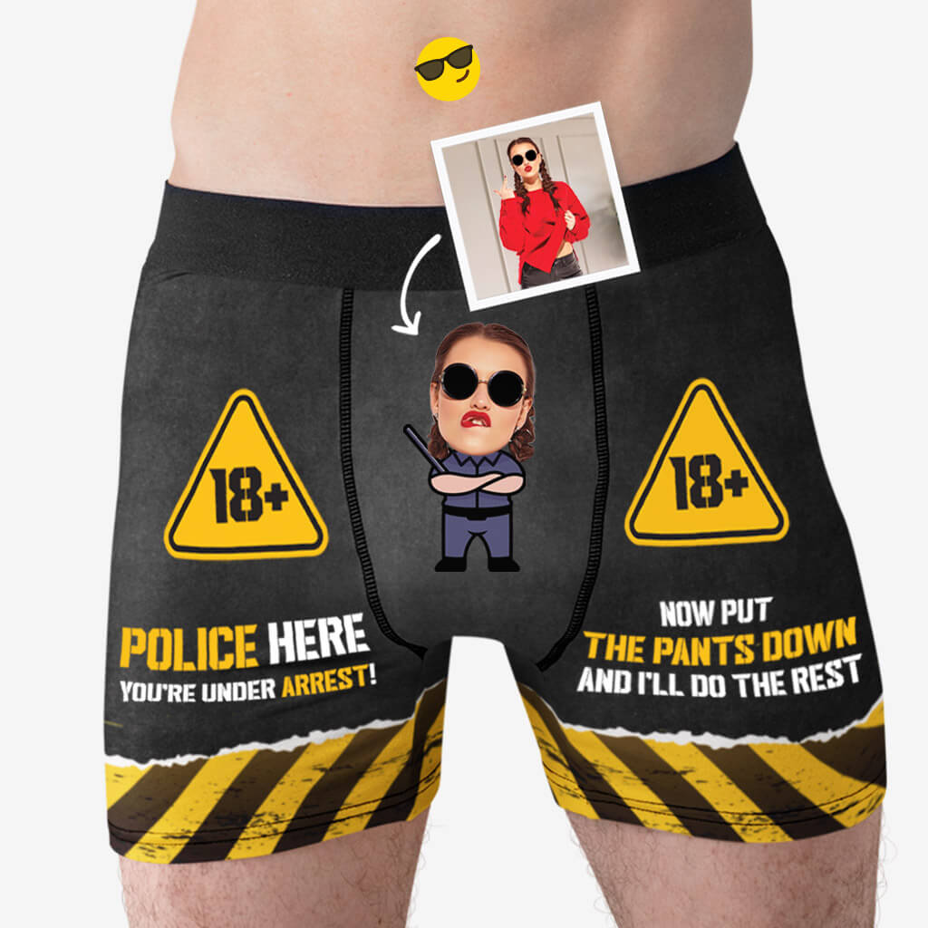 1769XUS2 personalized police here youre under arrest boxer_b03e2fa8 6597 4c81 94ee 75690b475a49