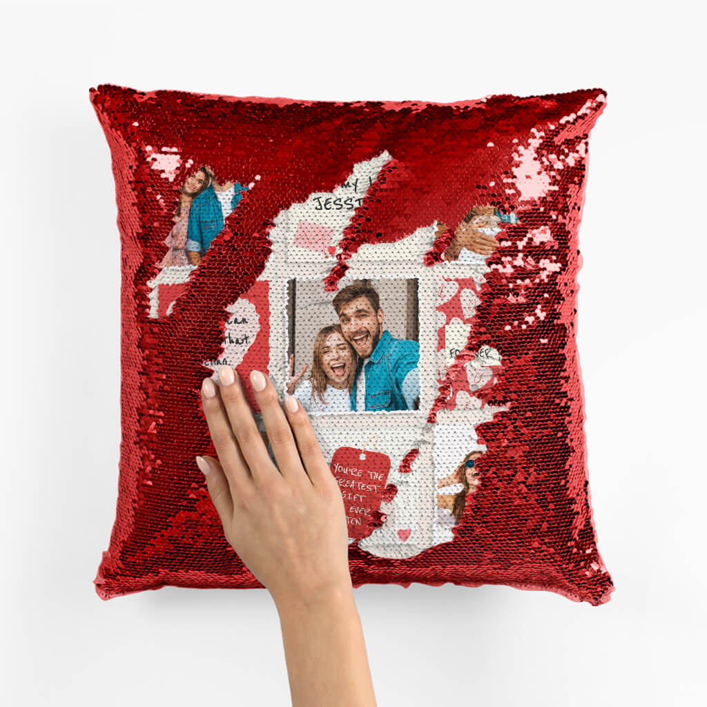 1793PUS3 personalized couple photo collage sequin pillow