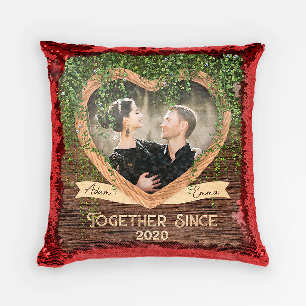 1812PUS2 personalized together since sequin pillow