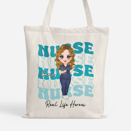 1844BUS1 personalized nurse real life heroes tote bag