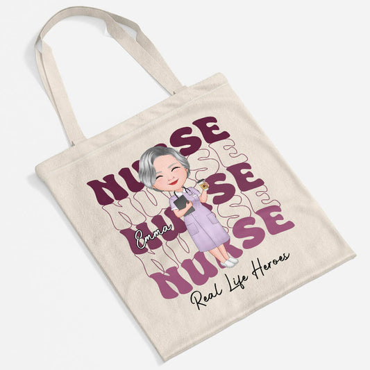 1844BUS2 personalized nurse real life heroes tote bag
