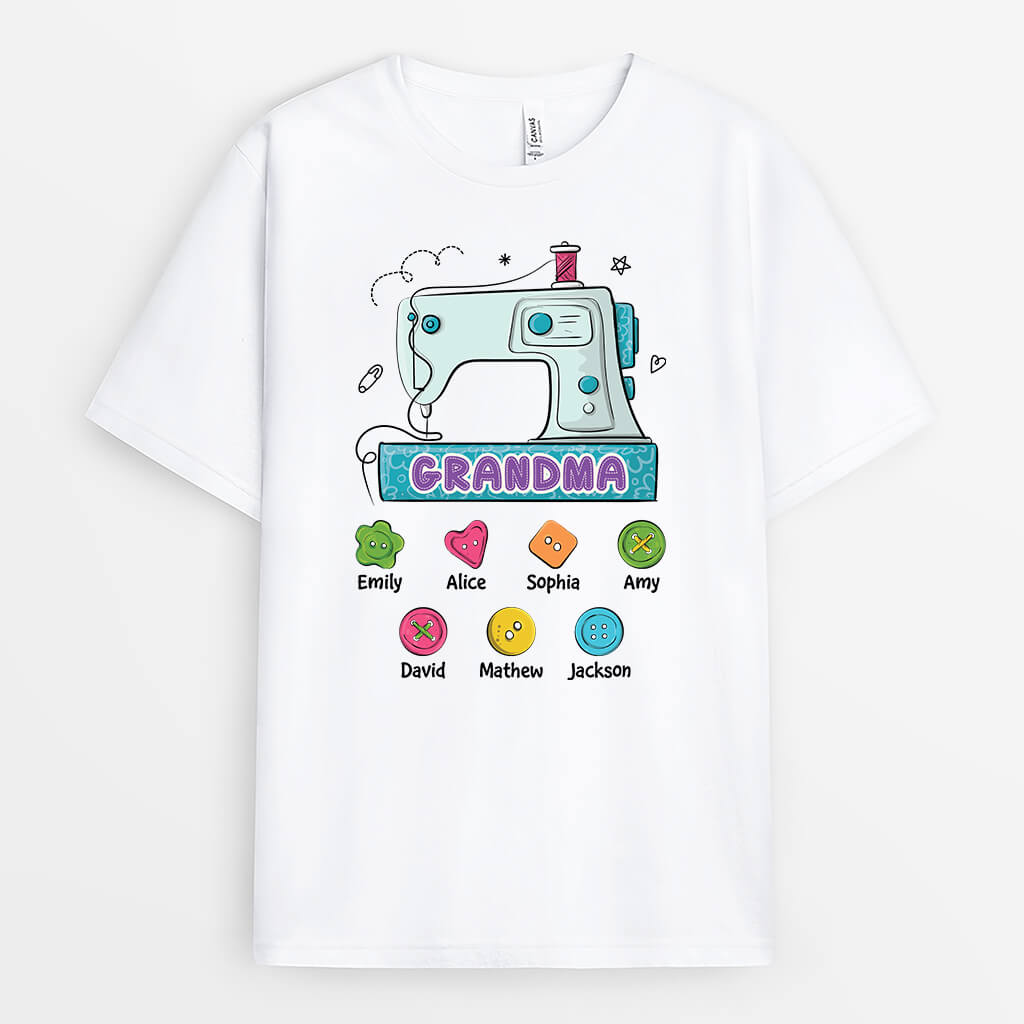 1893AUS1 personalized mommy grandma sewing machine t shirt