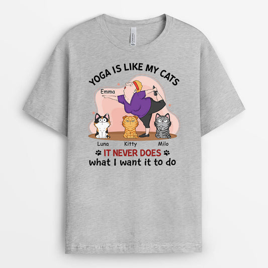 1903AUS2 personalized yoga is like my cats it never goes t shirt