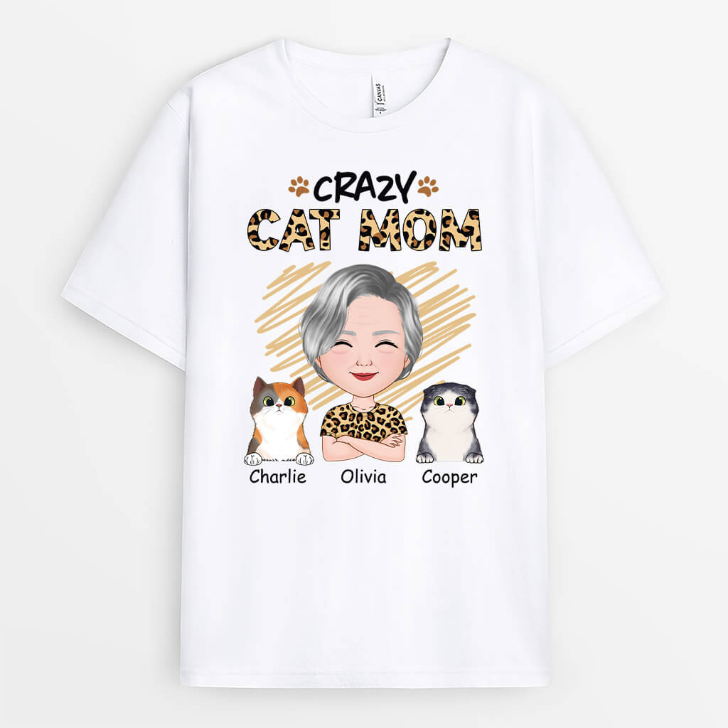 1921AUS1 personalized crazy cat mom t shirt