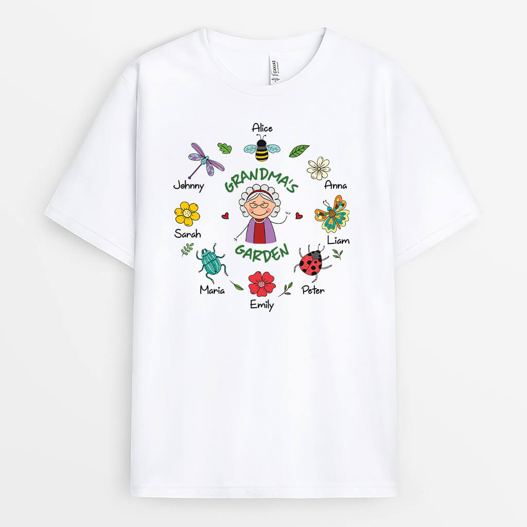 1959AUS1 personalized grandma mommys garden plants and insect t shirt