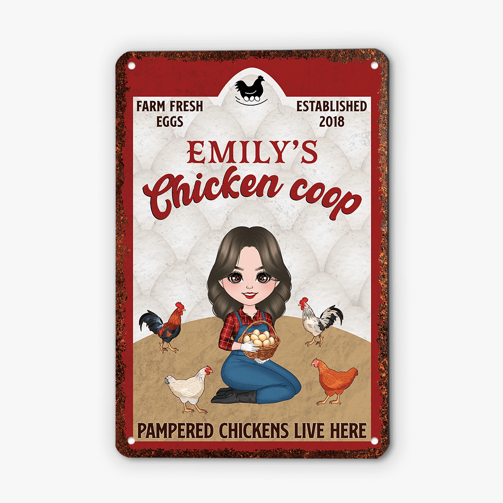 1996EUS1 personalized pampered chickens live here metal sign