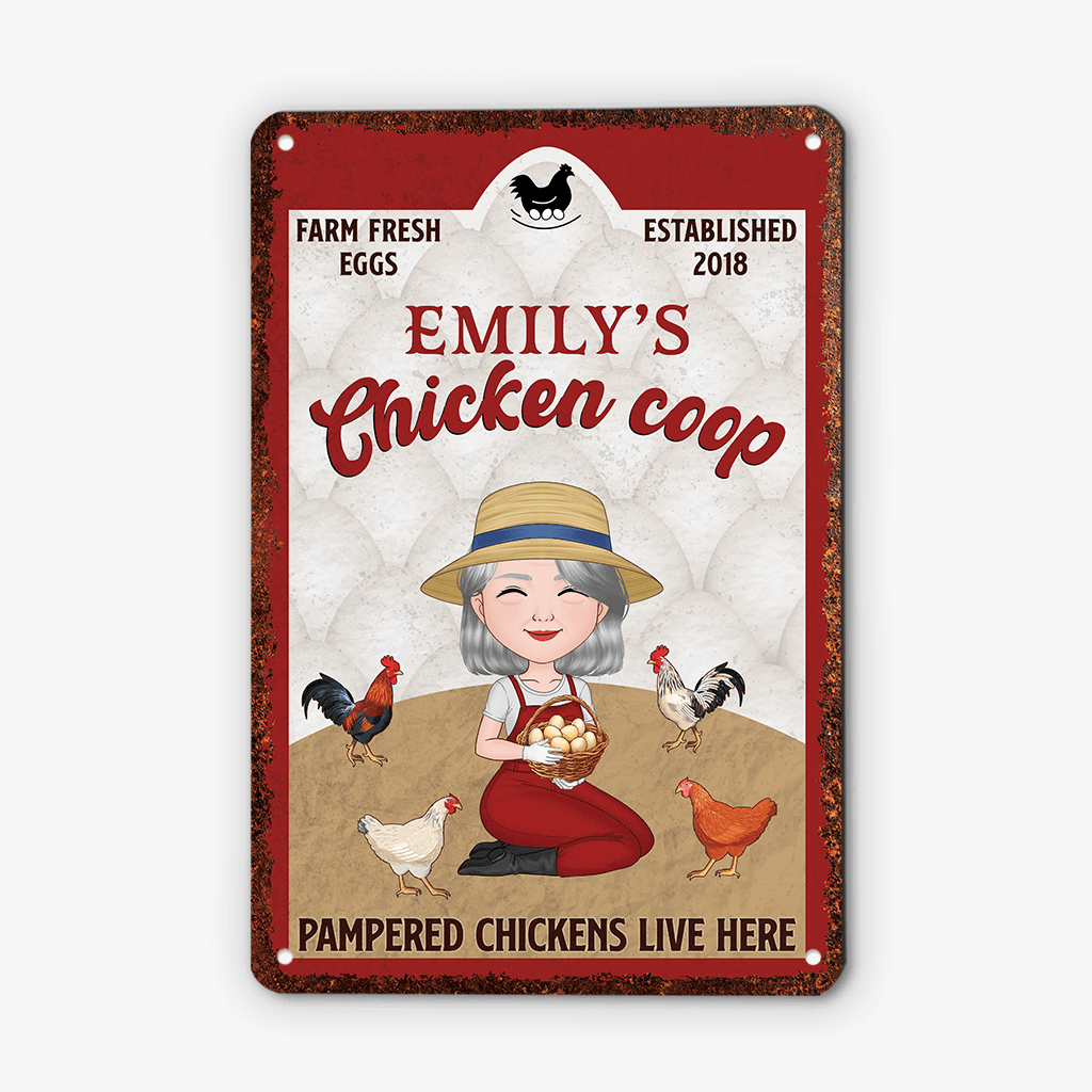 1996EUS2 personalized pampered chickens live here metal sign