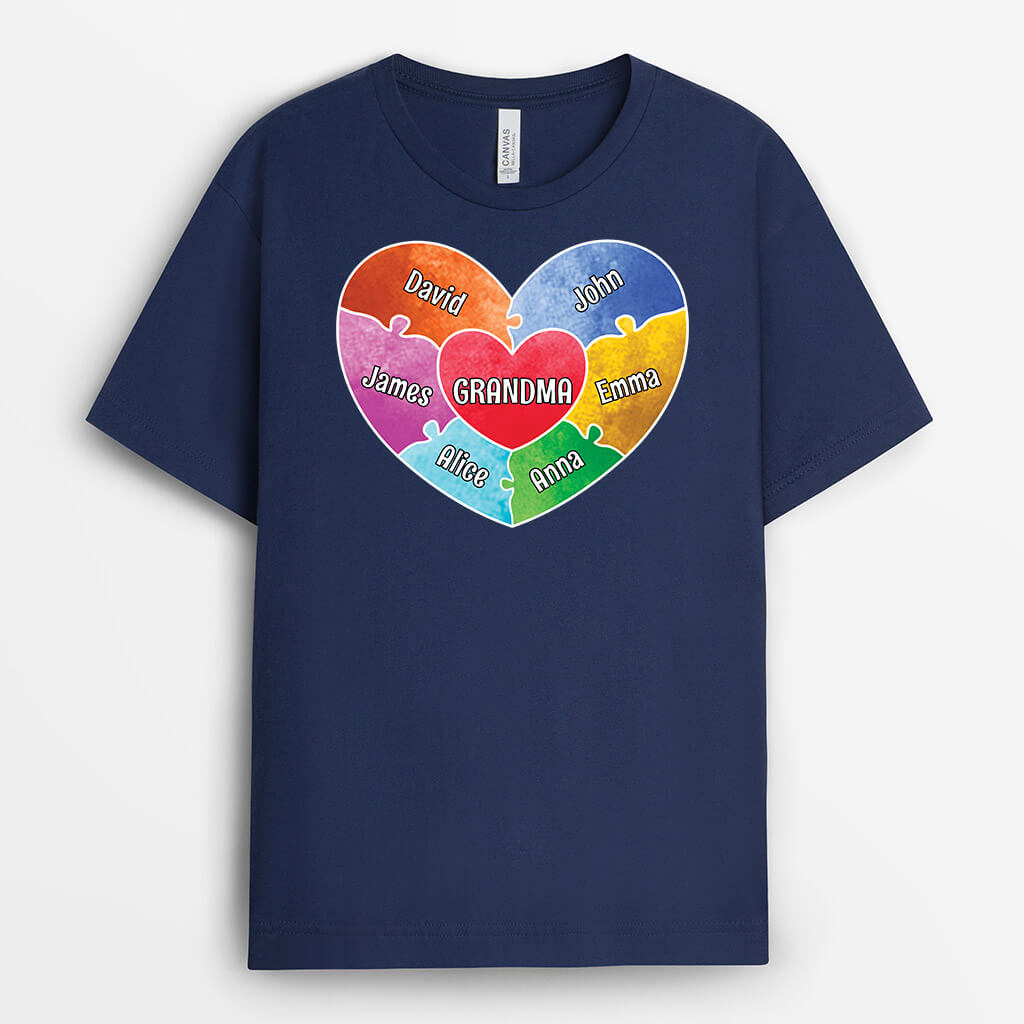 2016AUS2 personalized grandma puzzle heart t shirt