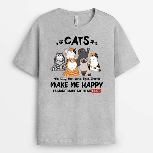 2124AUK2 personalised my cats make me happy t shirts