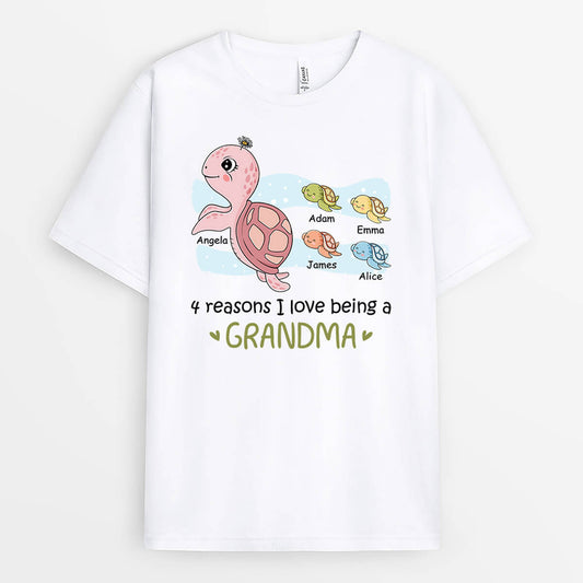 2129AUS1 personalized 4 reasons i love being a mom grandma turtle t shirt