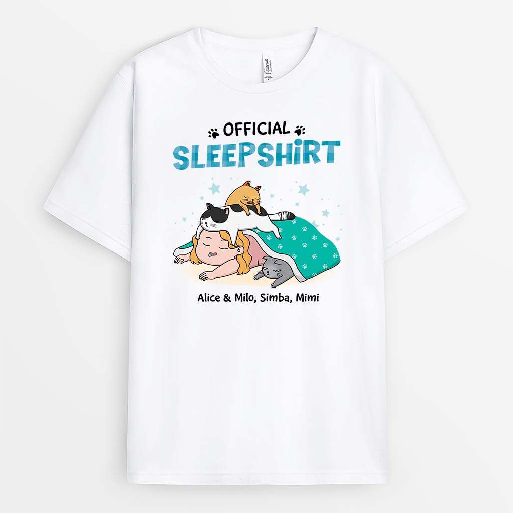 2831AUS1 Personalized Official Sleepshirt Woman Sleeping With Cat T shirt