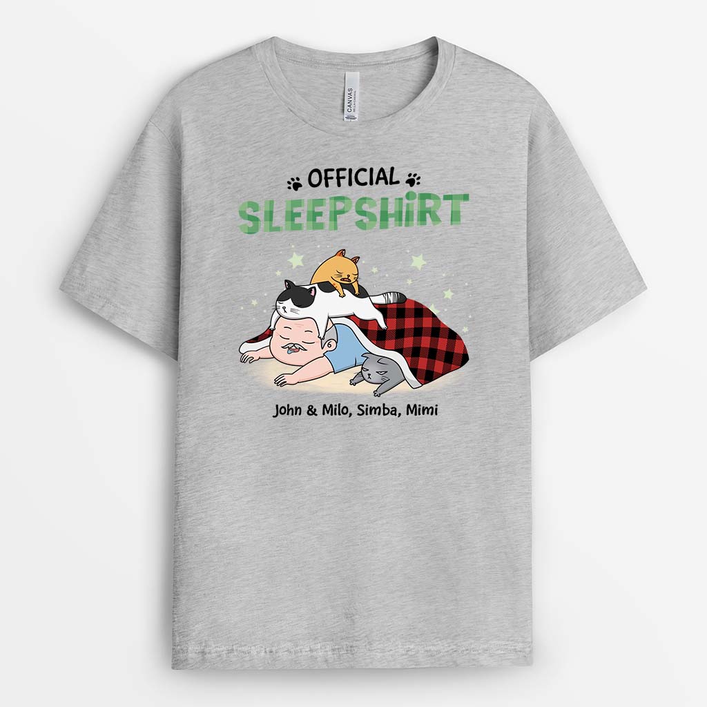 2831AUS2 Personalized Official Sleepshirt Woman Sleeping With Cat T shirt