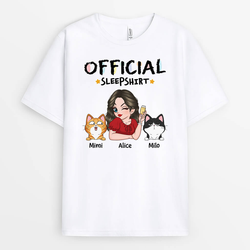 3198AUS1 official sleepshirt with cats t shirt  custom presents for cat lovers