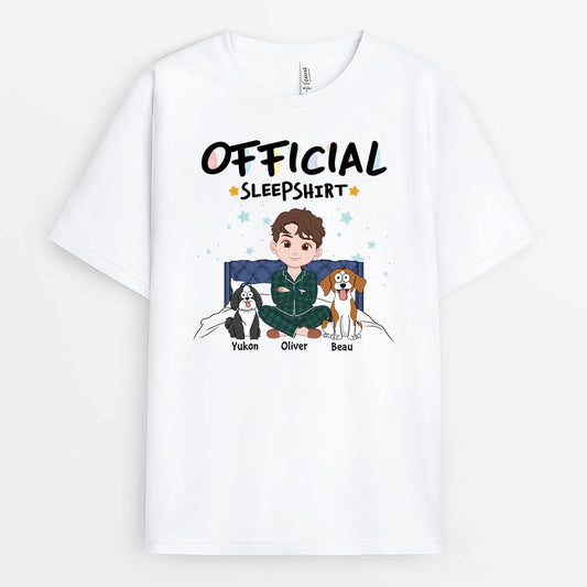 3359AUS1 official sleepshirt with girl dogs sitting on bed t shirt  personalized gifts for dog owners