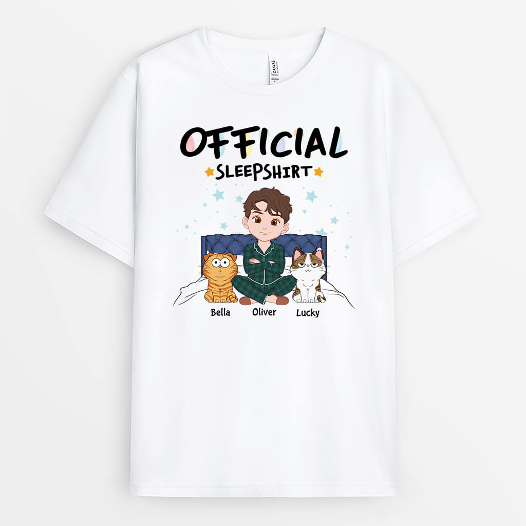 3359US2 official sleepshirt with girl and cats sitting on bed t shirt  personalized gifts for cat lovers