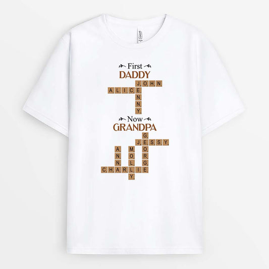 3377AUS1 first daddy now grandpa crossword t shirt  personalized gifts for your grandpa