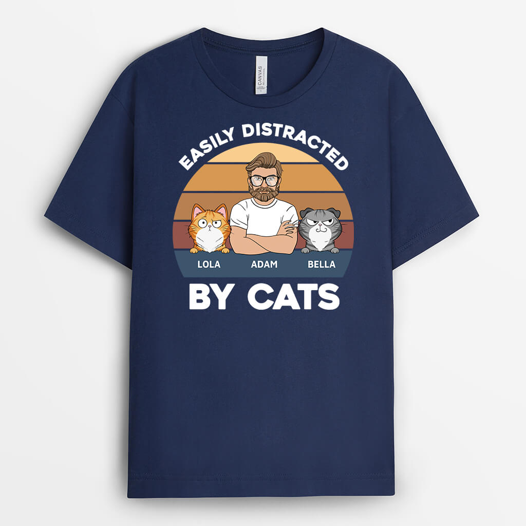 3391AUS1 easily distracted by cats t shirt  personalized gifts for cat lovers
