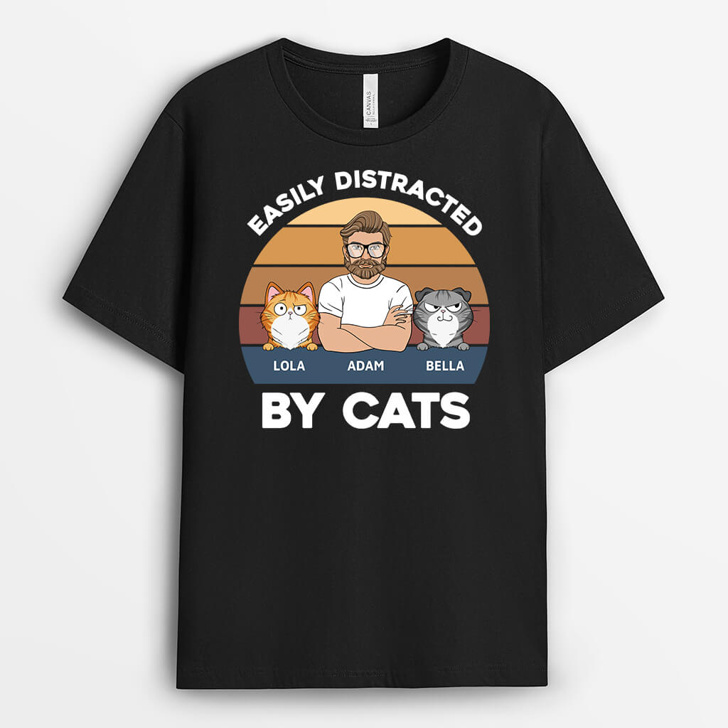 3391AUS2 easily distracted by cats t shirt  personalized gifts for cat lovers