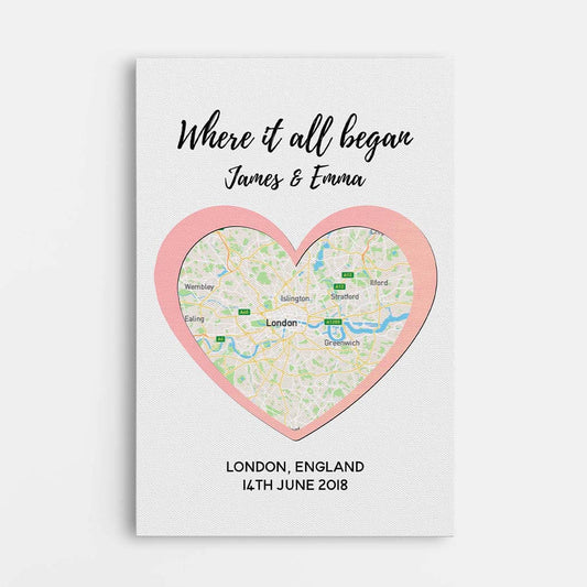 3681CUS1 where it all began map canvas  customized presents for couple