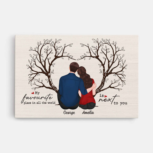 3691CUS1 my favourite place in the world is next to you  personalized canvas print for couple