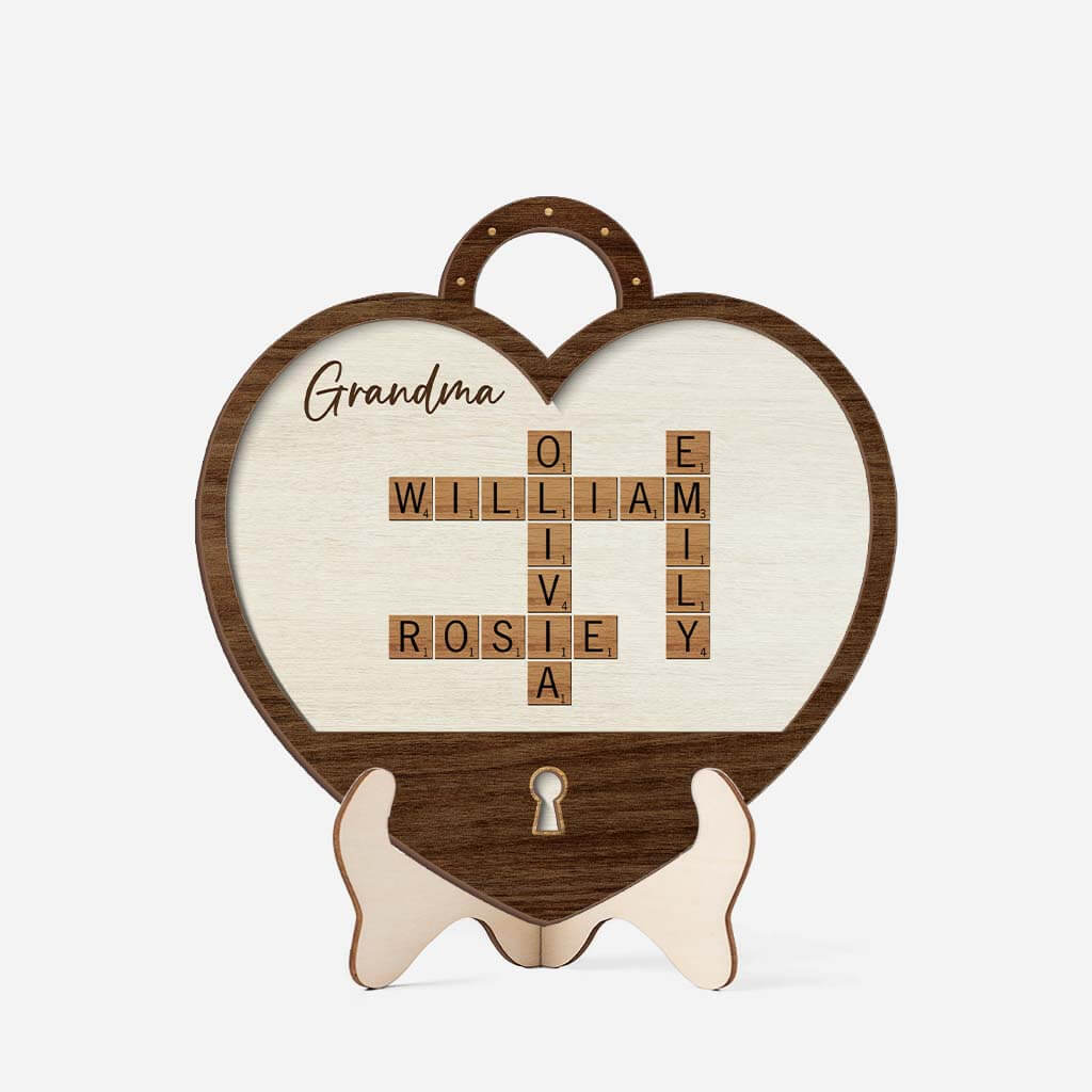 3790QUS1 grandma mom crossword wooden heart shaped plaque personalized gifts for grandma mom