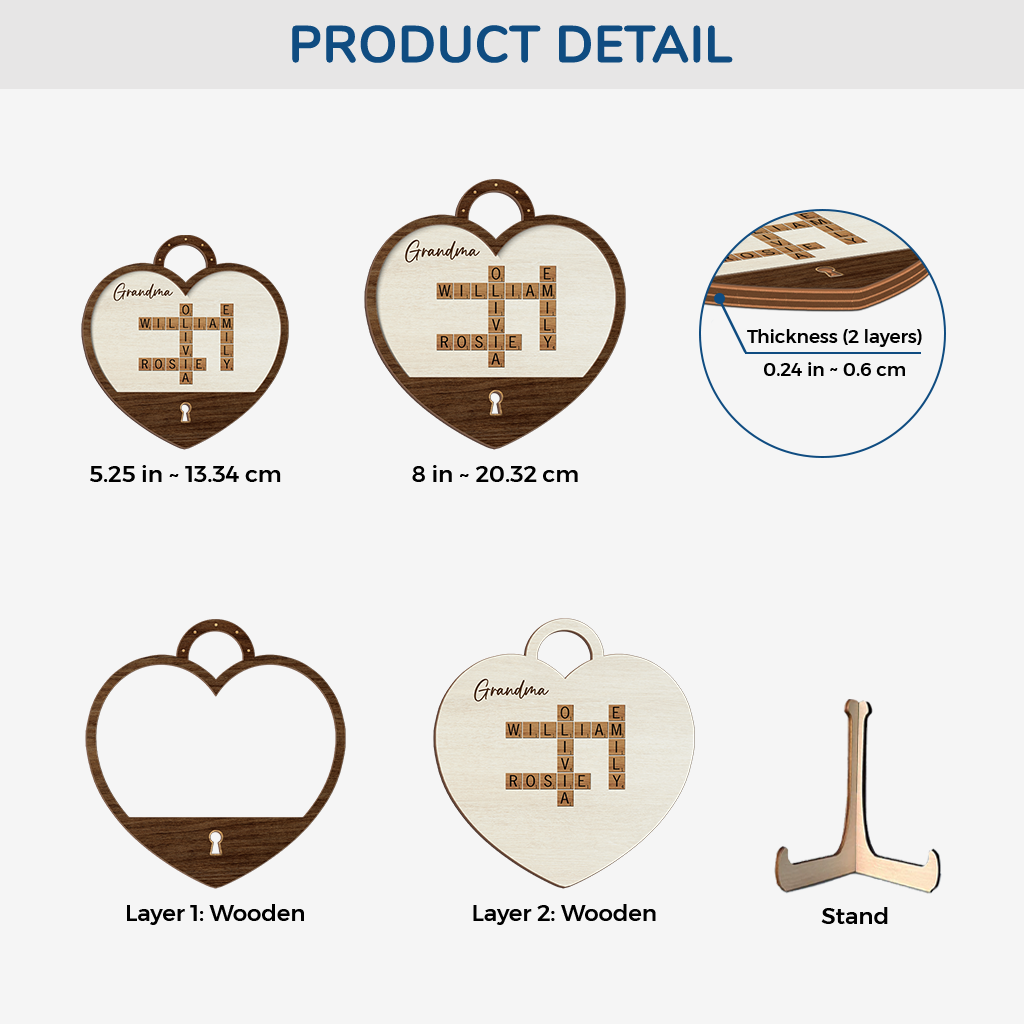 3790QUS3 grandma mom crossword wooden heart shaped plaque personalized gifts for grandma mom