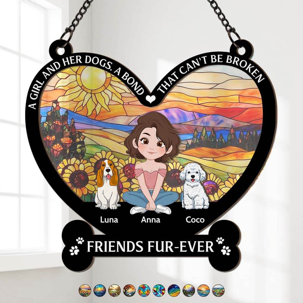 3811UUS1 a girl and her dogs a bond that cant be broken  personalized window hanging suncatcher ornament  best dog mum gifts 3811U3E8C