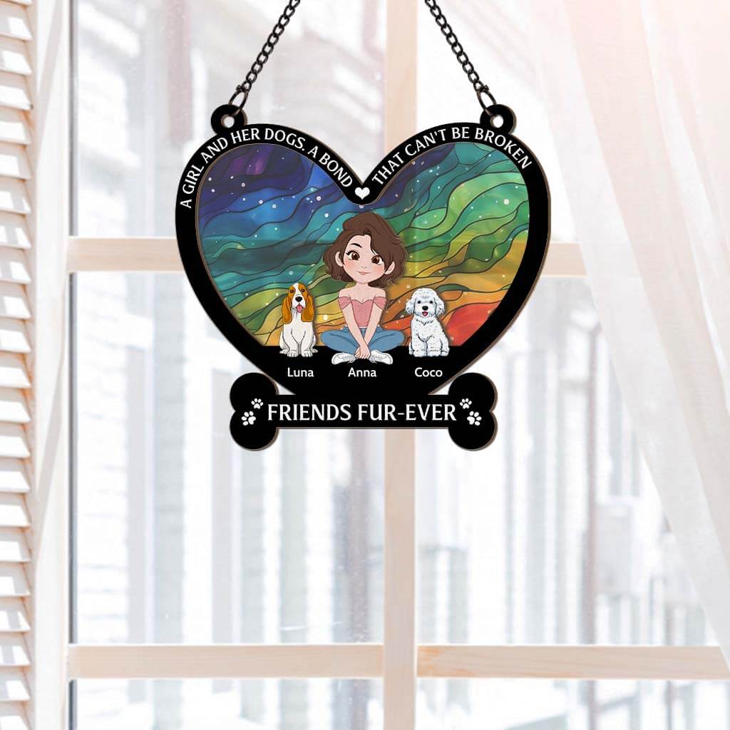 3811UUS2 a girl and her dogs a bond that cant be broken  personalized window hanging suncatcher ornament  best dog mum gifts 3811U3E8C