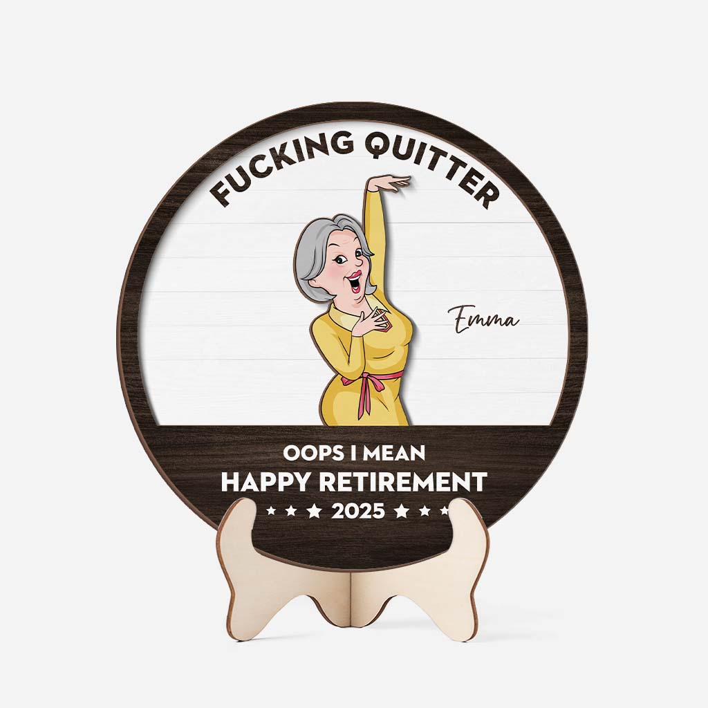 3817QUS1 fucking quitter oops i mean happy retirement wooden plaque personalized retirement gifts for her 3817Q5L7A