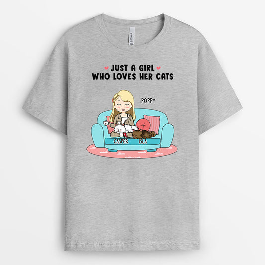 0150AUS2 Customized T shirts Gifts Girl Cat Lovers