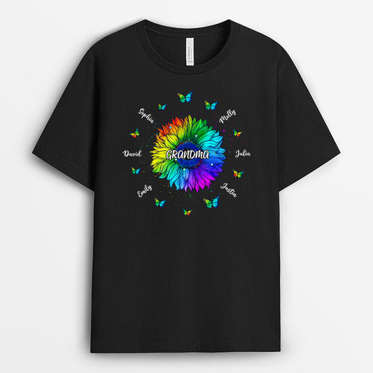0172AUS1 Personalized T shirts gifts Sunflower Grandma Mom Butterfly