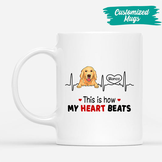 0173M207CUS2 Customized Mug Presents Dog Lovers Heart Beats