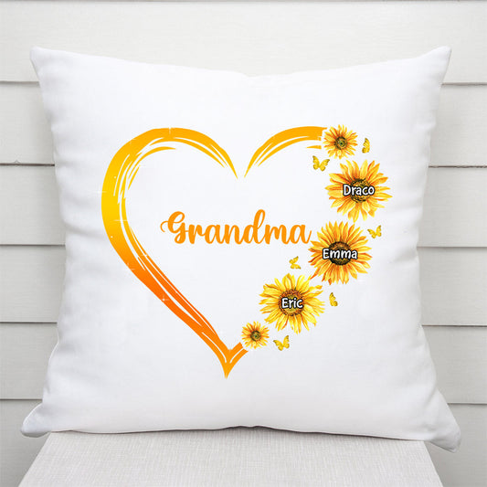 0192P10AUS1 Personalized Pillows Gifts Sunflower Grandma Mom Heart