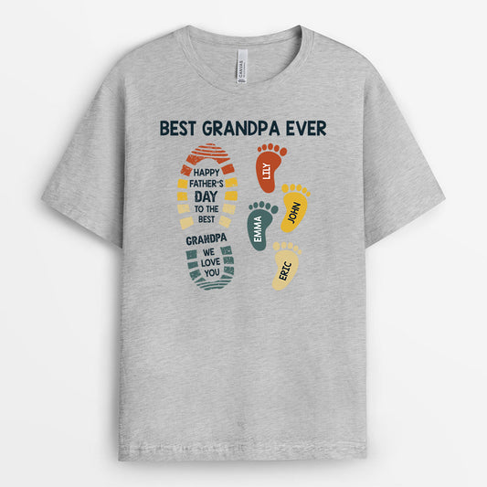 0737Aus2 Personalized T shirts Gifts Kids Footprints Grandpa Dad Fathers Day