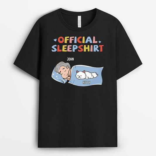 0804AUS1 Personalized Gifts T shirts Sleeping Girl Cat Lovers