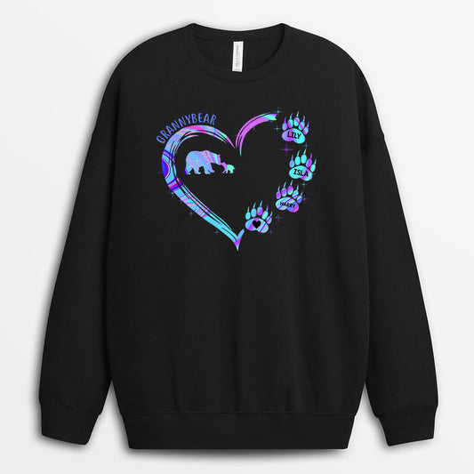 0133WUS1 Personalized Sweatshirt Gifts Bear Grandma Mom Heart