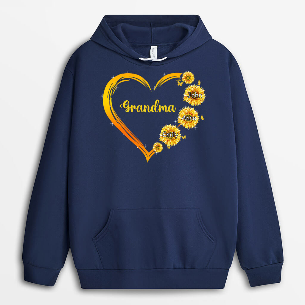 0192HUS2 Customized Hoodie presents Sunflower Grandma Mom Heart